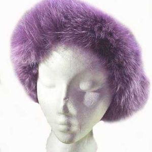 FOX FUR HEAD BAND, TAG ON NEW, PURPLE, ADJUSTABLE SIZE, GENUINE FOX SOFT AND